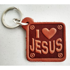 Брелок кожаный "I love Jesus" (BR 15) квадратный, коричневый