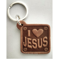 Брелок кожаный "I love Jesus" (BR 15) квадратный, коричневый